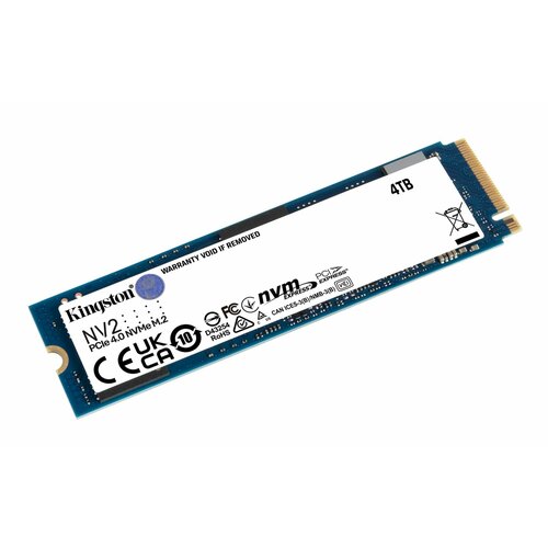 Твердотельный накопитель Kingston SSD NV2, 4000GB, M.2(22x80mm), NVMe, PCIe 4.0 x4, 3D TLC, R/W 3500/2800MB/s, TBW 1280, DWPD 0.3 (SNV2S/4000G)