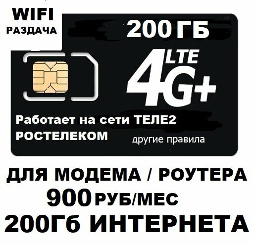 Сим карта для модема роутера безлимитный интернет 1190 руб/мес WIFI раздача работает на сети Теле2 Ростелеком безлимит