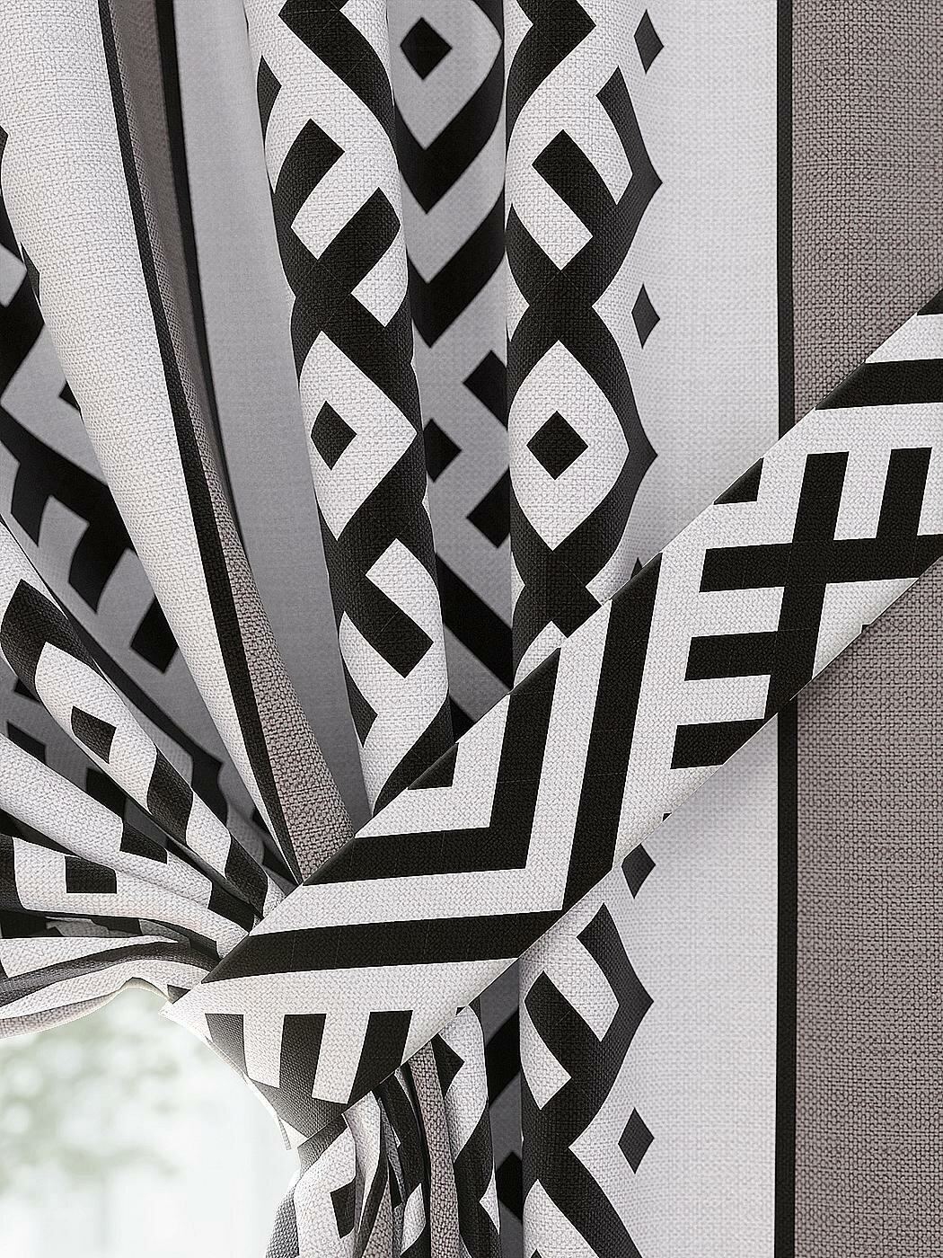 фото Комплекты штор AT HOME Гренверс (коричневый) высота 180 см, ширина 150 см, крепление - шторная лента, Белый