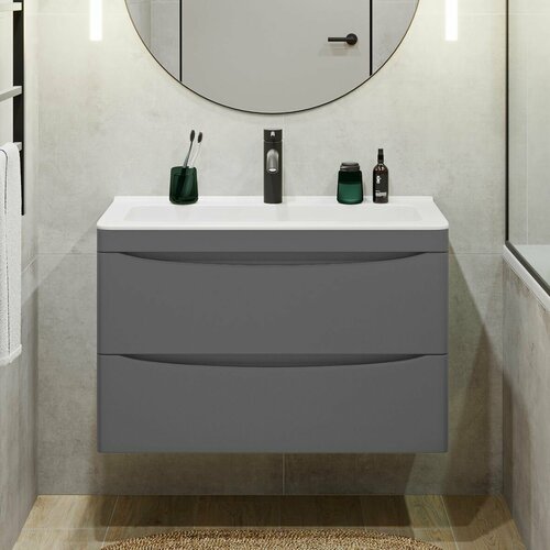 Тумба с раковиной Vivon Ostin 80 подвесная серая матовая