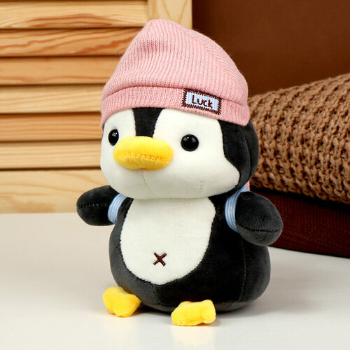 мягкая игрушка пингвин в шапке с шарфом Мягкая игрушка «Пингвин» с рюкзаком, в розовой шапке, 22 см