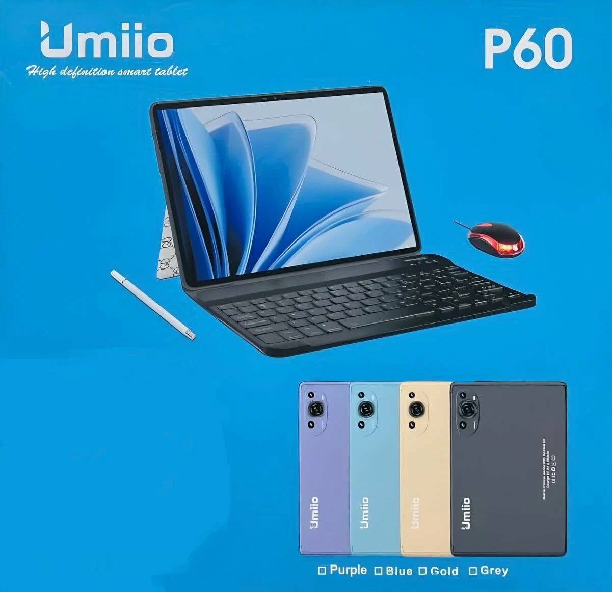 Планшет Umiio P60 с клавиатурой и стилусом, 6/128 Гб, серый