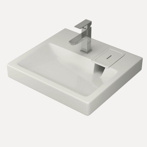 Изображение товара Комплект BAU 4 в 1: раковина над стиральной машиной BAU Hotel 60х55 литьевой мрамор, кронштейны, сифон и смеситель Hotel Still, нержавеющая сталь