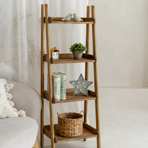Изображение товара Стеллаж деревянный лесенка Сканди, стеллаж 4 полки цвет орех