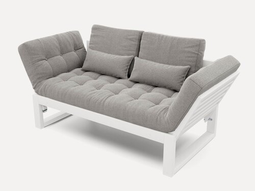 Изображение товара Садовый диван кушетка Soft Element Бьерк Light Grey, раскладные подлокотники, массив дерева, рогожка, на террасу, на веранду, для дачи и сада, дачный, для бани в комнату отдыха