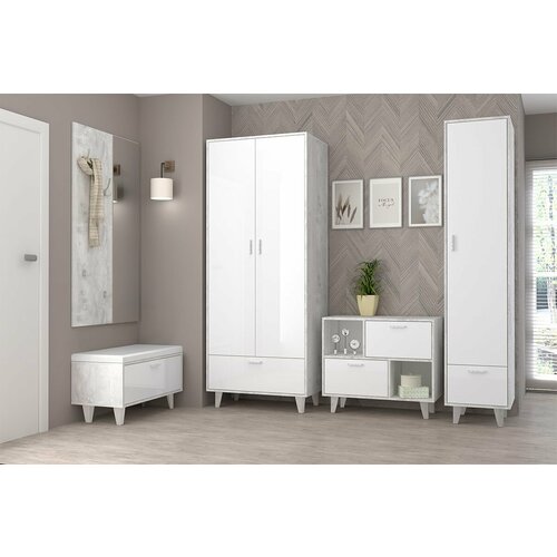 Комплект мебели для прихожей Эго МС композиция 6 Бетон СветлыйБелый Глянец 45413₽