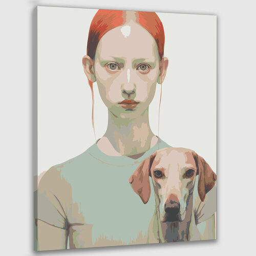 Картина по номерам 50х40 Девушка с собакой парный портрет по фото пара с собакой