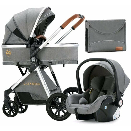 Коляска-трансформер 3в1 Luxmom V9 (Люксмом) с автолюлькой, серый коляска трансформер luxmom a68 foofoovinng 2в1 стильная коляска для новорожденных черная