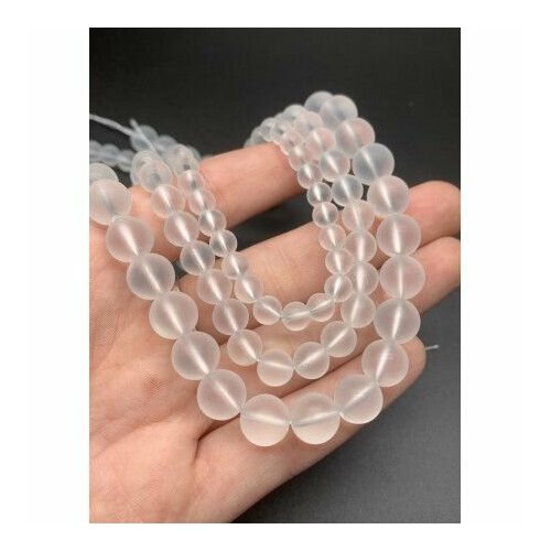 Каменные бусины, Горный Хрусталь, шарик гладкий, матовый, 8 мм, длина нити 38 см, около 47 бусин