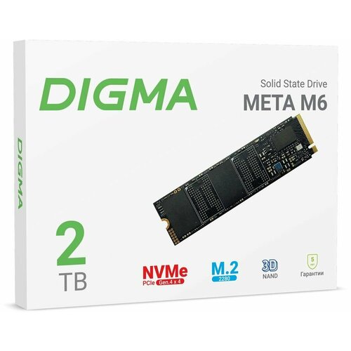 SSD накопитель Digma Meta M6 DGSM4002TM63T 2ТБ, M.2 2280, PCIe 4.0 x4, NVMe, M.2, rtl ssd накопитель 1тб samsung 990 pro mz v9p1t0cw m 2 2280 pcie 4 0 x4 nvme m 2