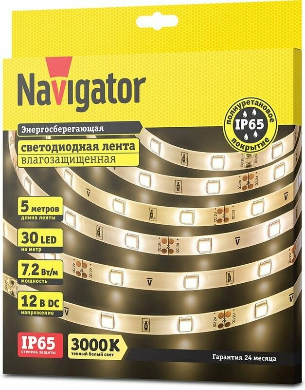 71415 NLS-5050WW30-7.2-IP65-12V 2700K 5м светодиодная лента Navigator - фото №4