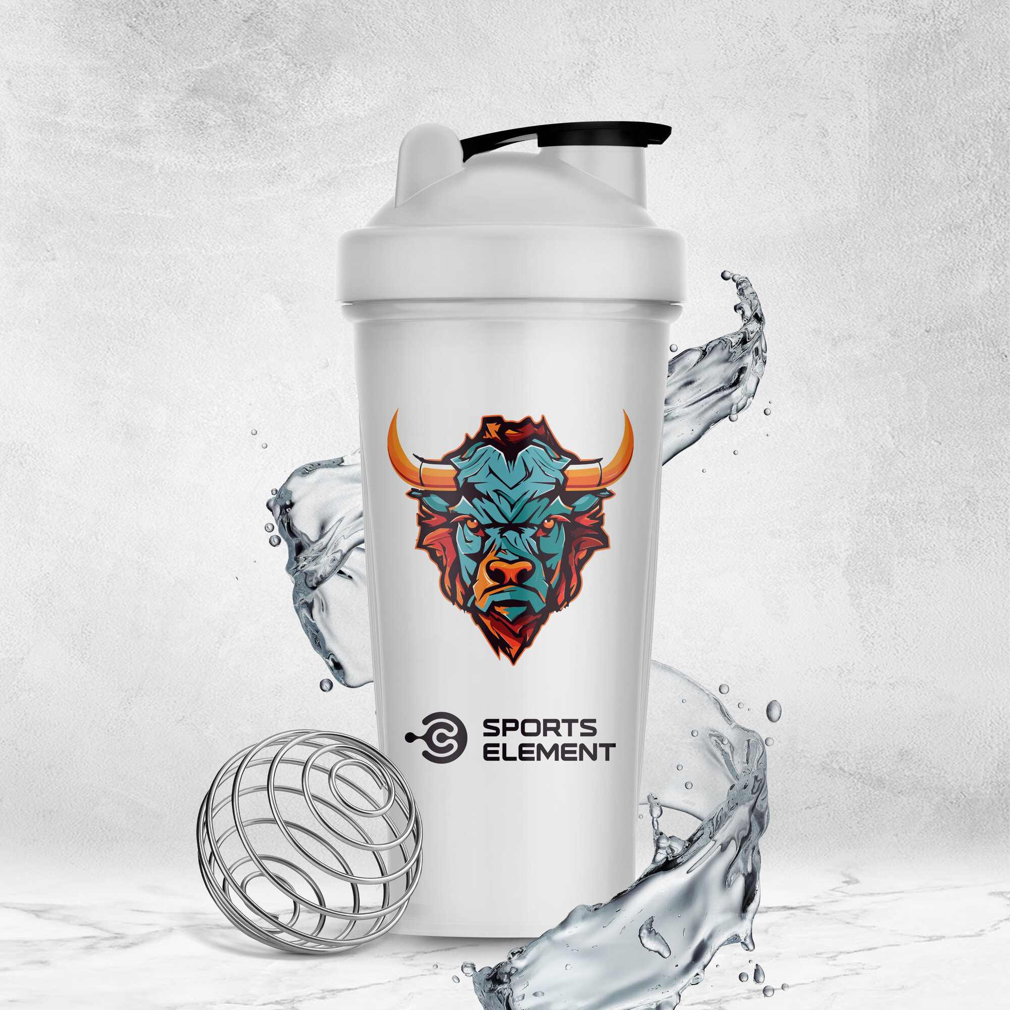 Шейкер для спортивного питания Sports Element "Blue Bull" , 600 мл. С шариком