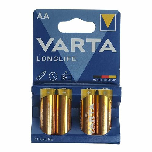 Батарейка AA LR6 1.5V блистер 4шт. (цена за 1шт.) Alkaline Longlife, VRT-LR6L(4)бл, VARTA батарейка алкалиновая varta longlife max power aa lr6 8bl 1 5в блистер 8 шт