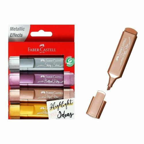 Набор маркеров текстовыделителей Faber-Castell TL 46 Metallic 4 цвета 50 мм мерцающий металлик 154640 1129₽