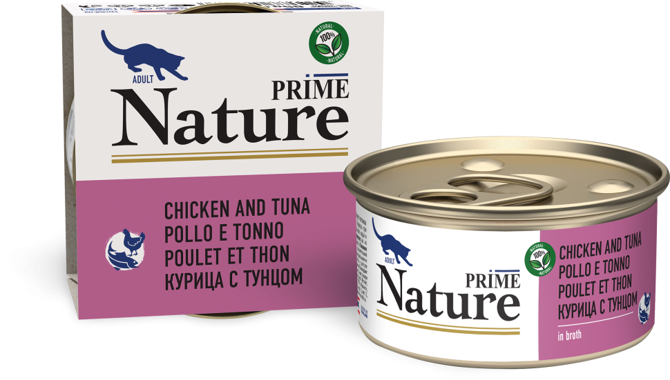 Prime (Прайм) Nature Консервы для взрослых кошек с курицей и тунцом в бульоне 85 г 5 шт