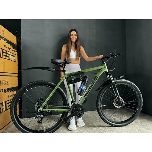 Велосипед горный RICHIESTO 26 21s Алюминиевая рама 19 Взрослый Спортивный Унисекс зеленый матовый 2590000₽
