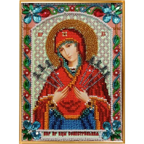 Набор для вышивания бисером с камнями и жемчугом К-06 Икона Божией матери Семистрельная 13х18 890₽
