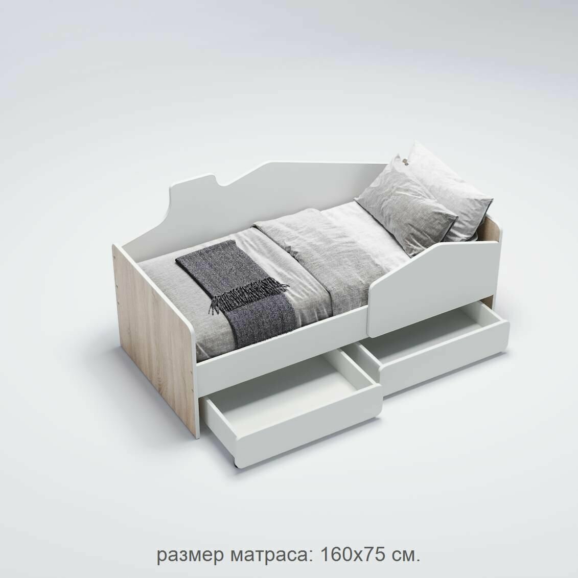 Детская кровать от 3 лет Легенда К203.02 домик сонома/белый , размер матраса: 160х75