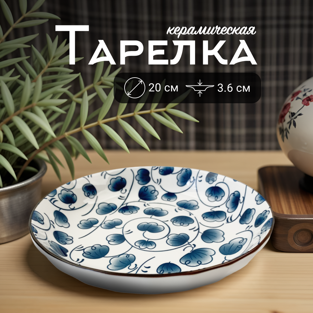 Тарелка керамическая Homium, Japanese Collection, Очарование, цвет белый/синий, D20см