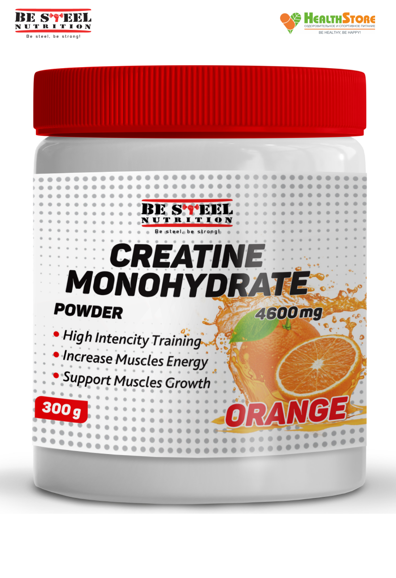 Креатин моногидрат микронизированный Be Steel Nutrition Creatine Monohydrate 300г (апельсин)