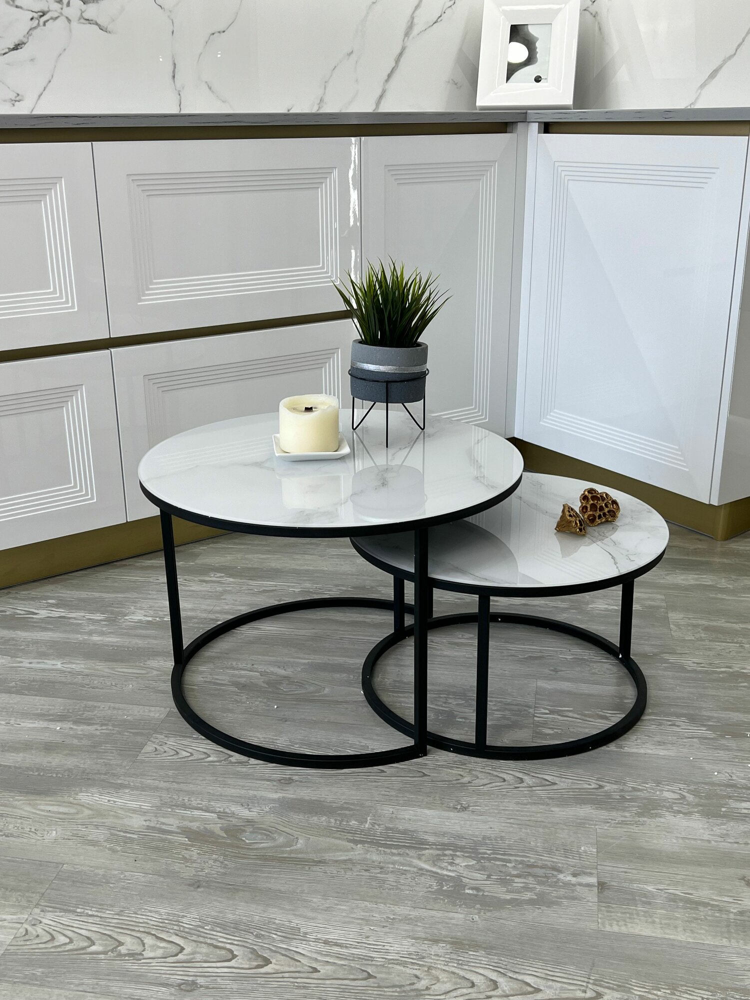 фото Журнальный стол круглый Эрвин (комплект) /для гостиной (черный/золото)