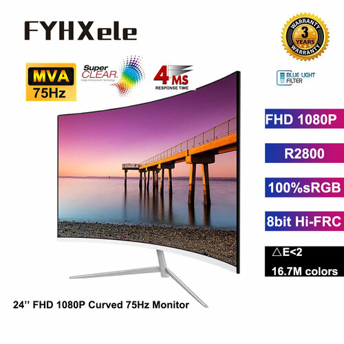 27-дюймовый монитор FHD 1080P 75 Гц Изогнутый VA 2800R0 битых пикселей99sRGB 167M цветов Free-sync HDMIVGA Черный 8999₽