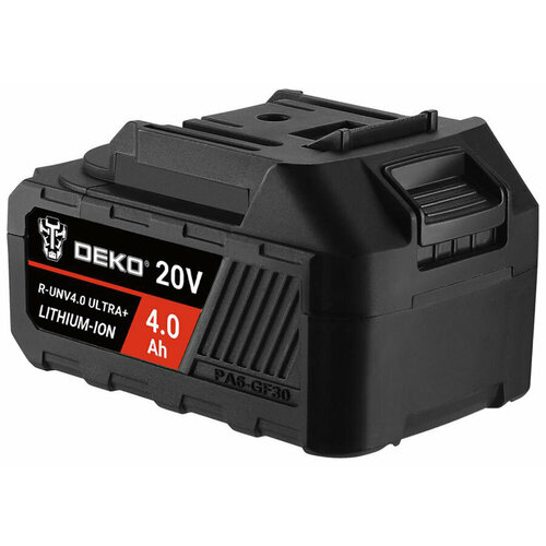 Аккумулятор Deko R-UNV4.0 ULTRA+, Li-ion, 20В, 4.0А*ч с повышенной токоотдачей, черный