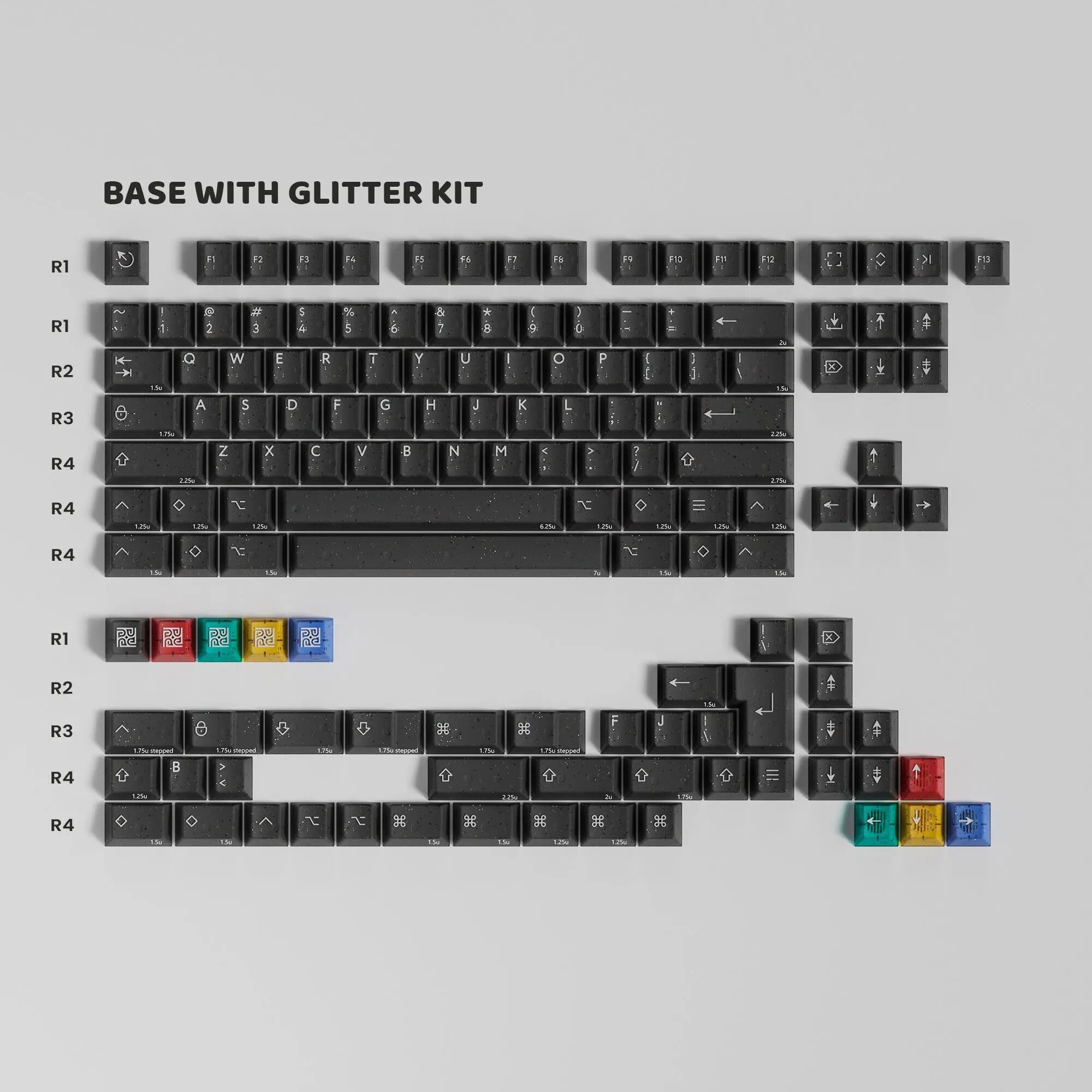 PBTfans Neon R2 ABS Doubleshot Cherry Profile Колпачки клавиш KBDfans, Base with Glitter