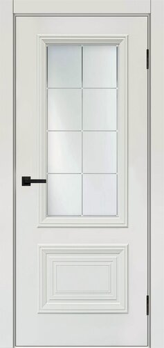 Изображение товара Дверь межкомнатная комплект с коробкой и наличниками Багет-2 со стеклом, белая эмаль, 600х2000мм