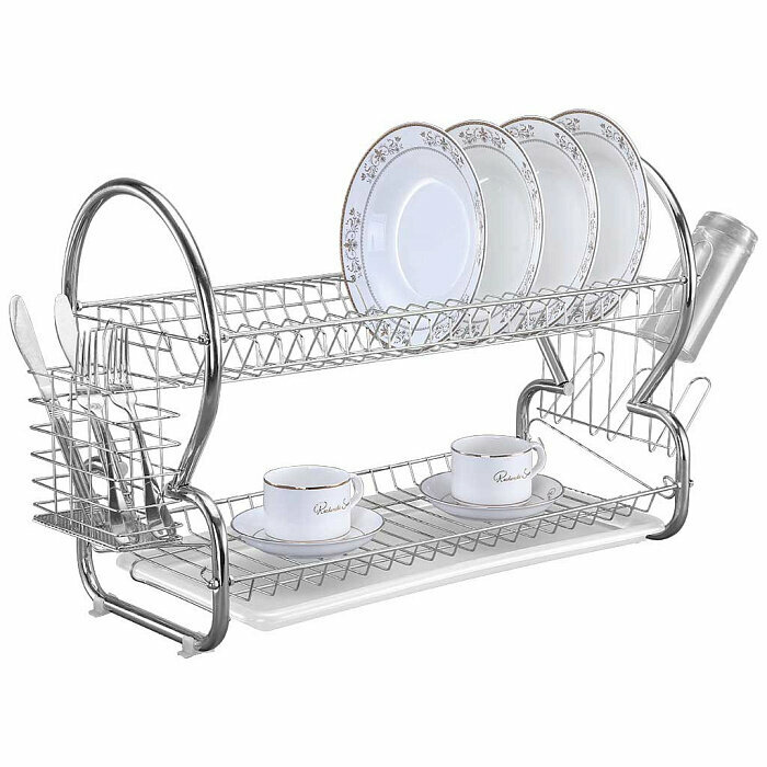 Сушилка для посуды Webber BE-7220, двухуровневая, серебристая, с поддоном