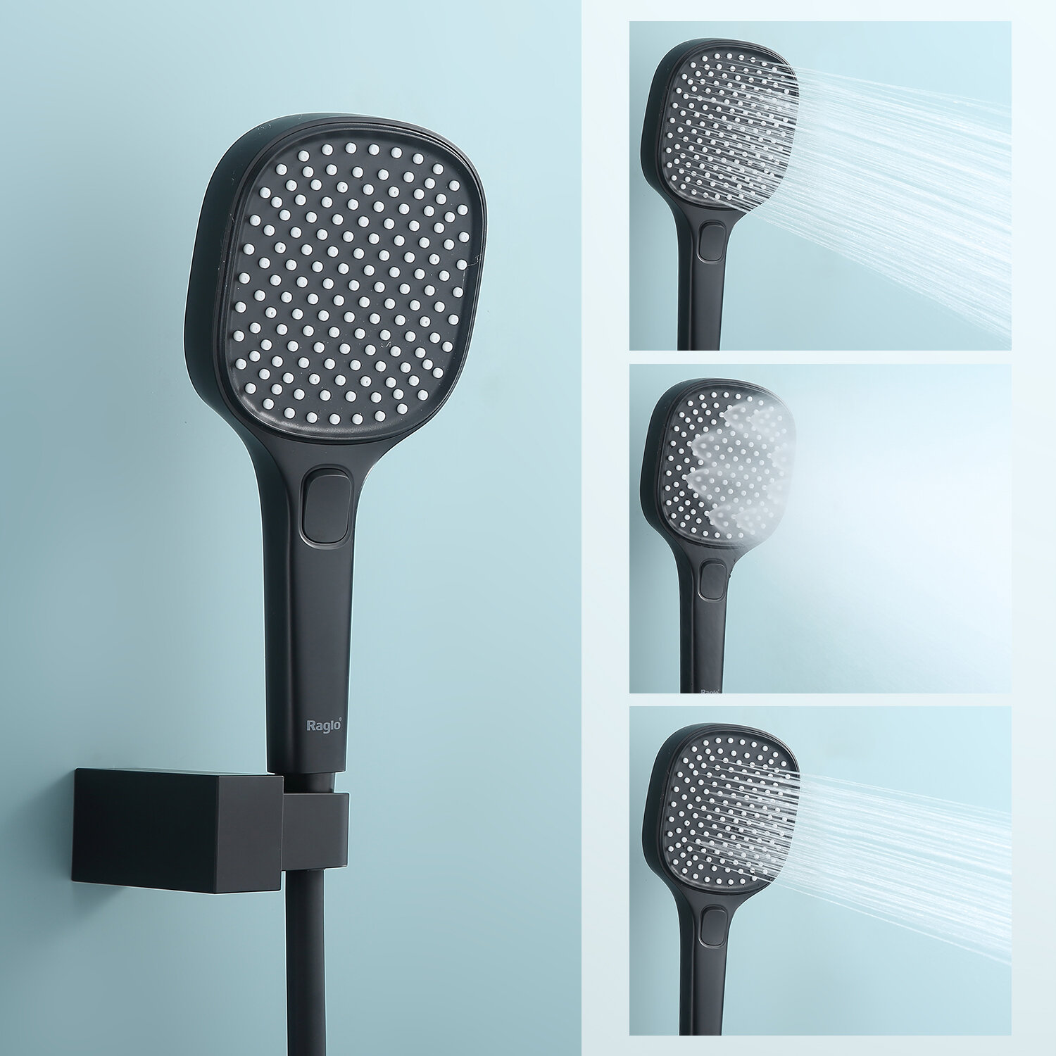 Душевой комплект встраиваемый Raglo R30.27.06, тропический душ, латунь, черный — фото 1