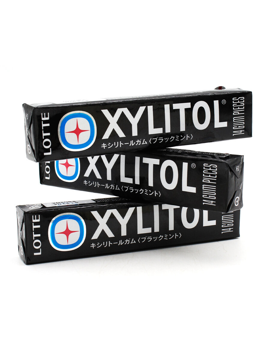 LOTTE Жевательная резинка с ксилитом Чёрная мята Xylitol Black Mint, 3 шт х 21 г