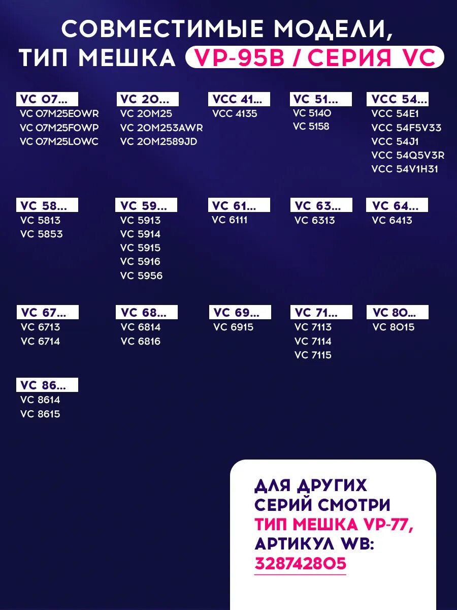 Мешок для пылесоса Samsung Easy sc5241, sc5251, vc5853 многоразовый vp-95, 1шт. — фото 1
