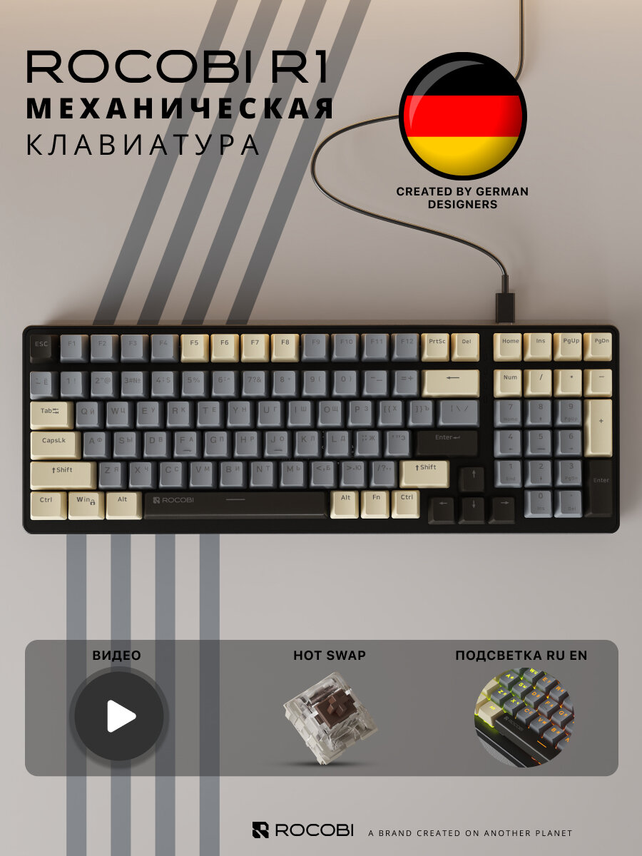 Клавиатура механическая проводная ROCOBI R1 Hot Swap русская игровая с подсветкой проводная для компьютера ноутбука Gaming/game keyboard usb светящаяся