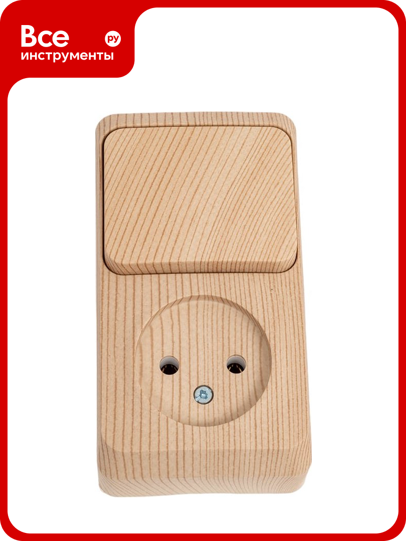 Блок 1-местная розетка + 1-клавишный выключатель Systeme Electric открытой проводки Этюд без заземления сосна BPA16-204D