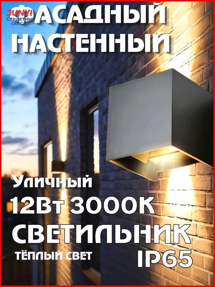 Светильник уличный фасадный архитектурный 12Вт 3000К IP65 металлический черный