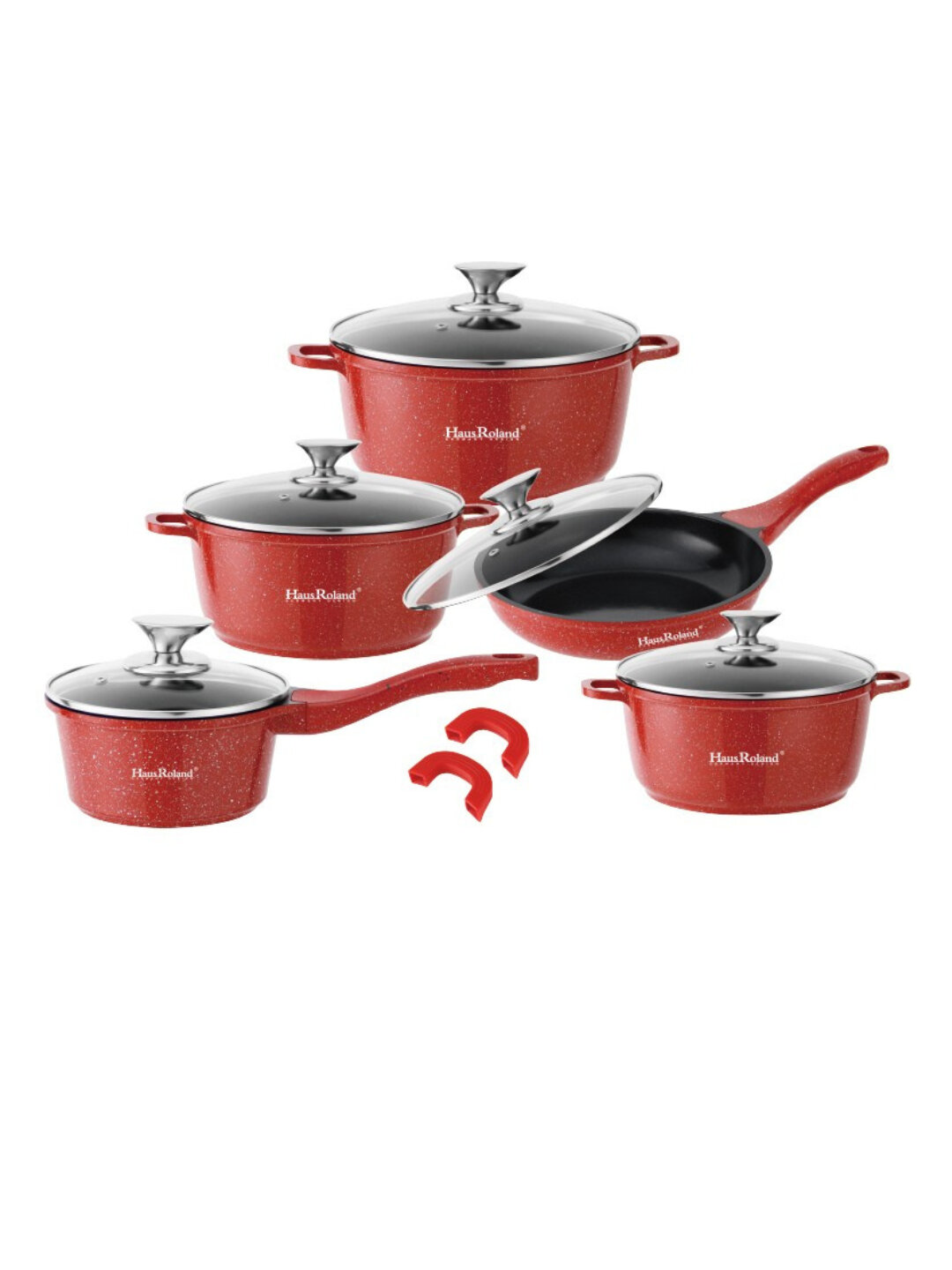 HausRoland Набор посуды 10 пр, гранитное покрытие, стеклянные крышки - Багровый
