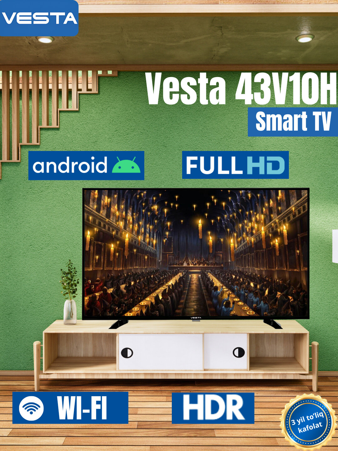 Телевизор 43" TVa Vesta V43NFCH001, с функцией Smart TV, черный