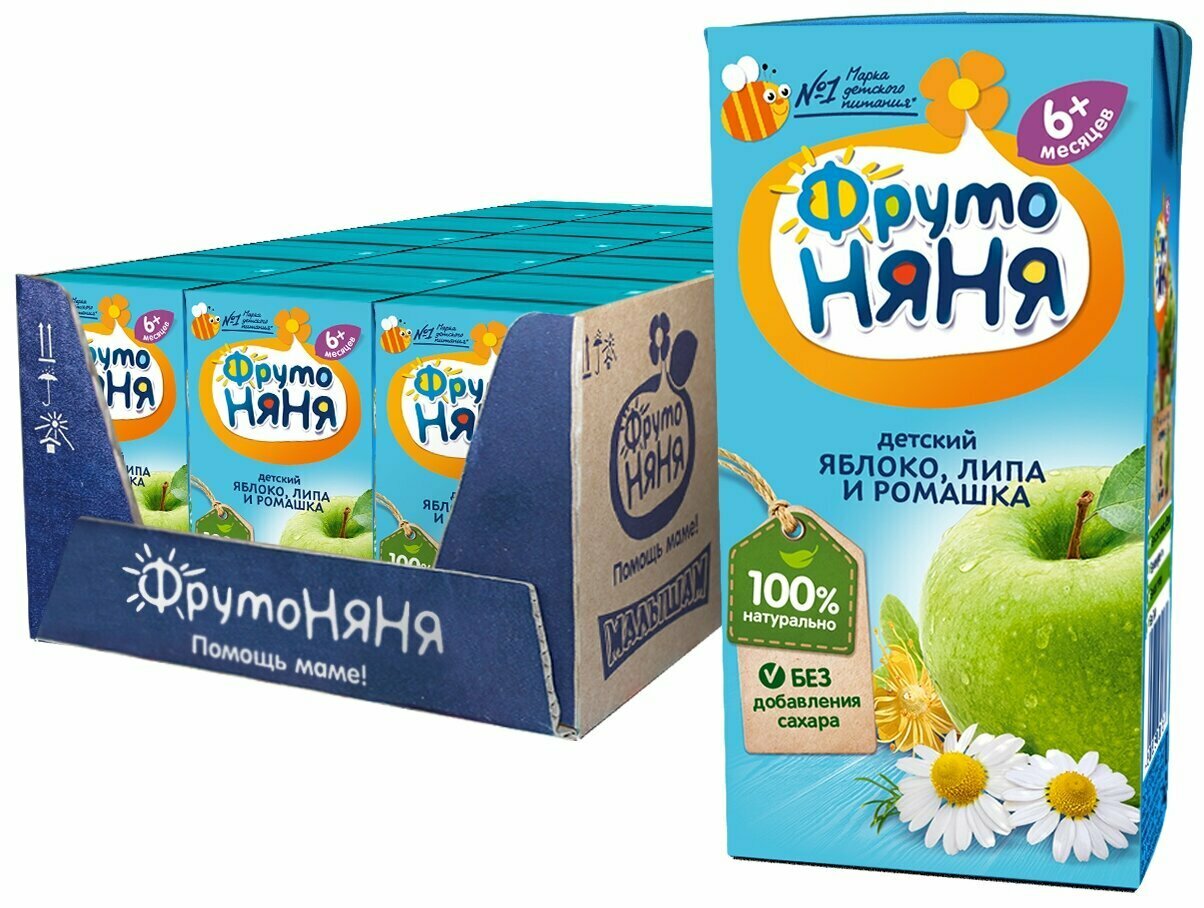 Напиток сокосодержащий ФрутоНяня из яблок с экстрактами ромашки и липы, c 6 месяцев, 0.2 л, 18 уп