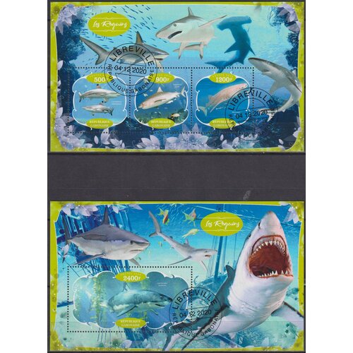 Почтовые марки Габон 2020г. Акулы Акулы, Морская фауна, Фауна U почтовые марки турция 2021г морская жизнь акулы акулы mnh