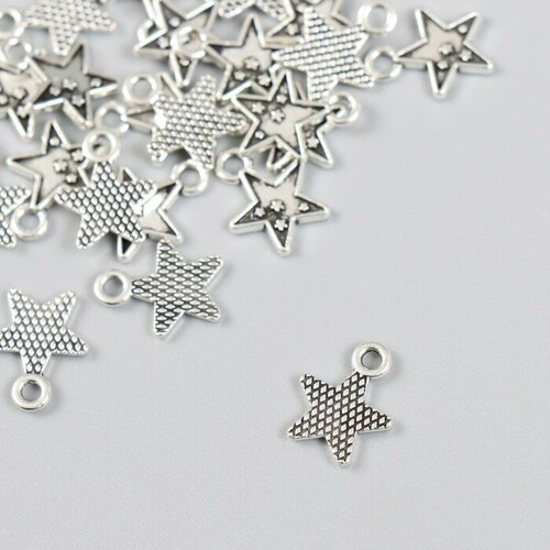декор для творчества металл двойная звезда серебро 2 3х2 см Декор для творчества металл Звезда с маленькмими звёздочками серебро 1х1,3 см 30 шт.
