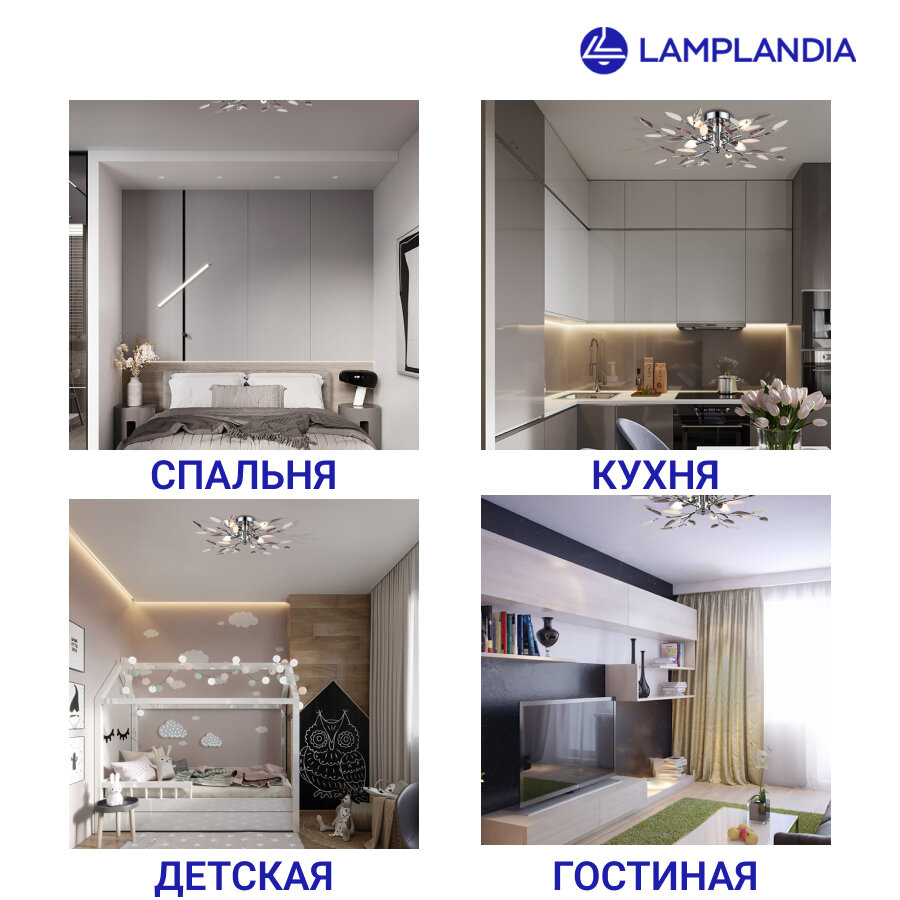 люстра потолочная LAMPLANDIA Jeny grey 4х40Вт E14 металл серый - фото №7