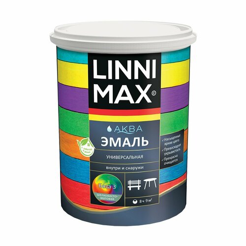 Эмаль универсальная Linnimax Аква, акриловая, шелковисто-матовая, база 3, бесцветная, 0,85 л