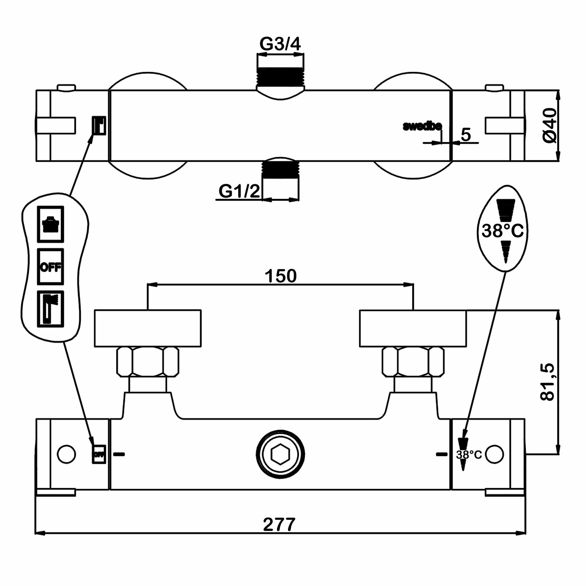 Смеситель термостатический для душа Swedbe — фото 1
