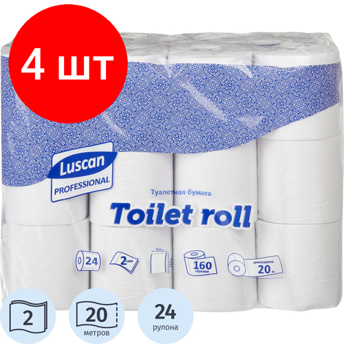 Комплект 4 упаковок, Бумага туалетная Luscan Professional 2сл бел втор втул 20м 160л 24рул/уп туалетная бумага luscan professional белая двухслойная 170 м 12 рул