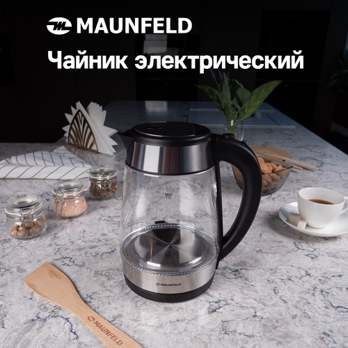 Чайник MAUNFELD MGK-1710GS, прозрачный/черный чайник электрический maunfeld mgk1711s нержавейка