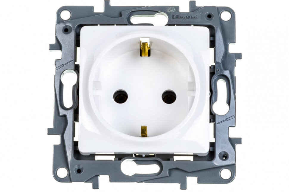 Розетка одинарная Legrand Etika с/з, винтовые клеммы, 16А, 250В, механизм, Белая
