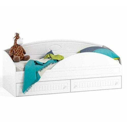 Кровать одинарная с ящиками + Борт защитный для кровати Катрин-К МН-11+МН11А Монако Белое дерево