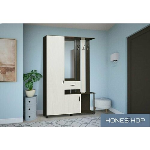 Прихожая Джелла ЛДСП корпус венге цава, фасад белый (структура дерева), 130х45х220