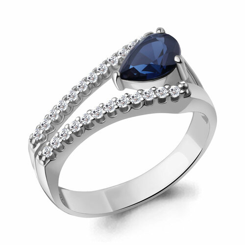 фото Кольцо diamant online, серебро, 925 проба, фианит, сапфир синтетический, размер 17.5, темно-синий